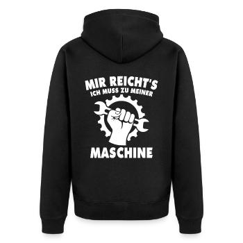 Maschinist - Unisex Premium Bio Zip Hoodie - Schwarz - Hinten - Nico (187cm)