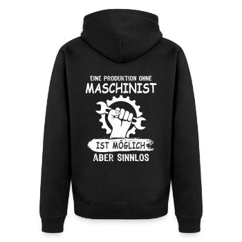 Maschinist - Unisex Premium Bio Zip Hoodie - Schwarz - Hinten - Nico (187cm)