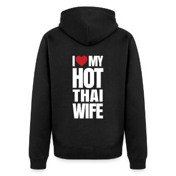Thailändisches Ehefrauengeschenk - Unisex Premium Bio Zip Hoodie - Schwarz - Hinten - Nico (187cm)