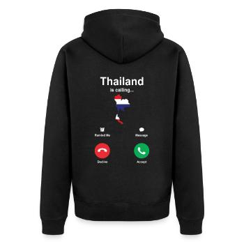 Thailand Ruft Geschenk An - Unisex Premium Bio Zip Hoodie - Schwarz - Hinten - Nico (187cm)