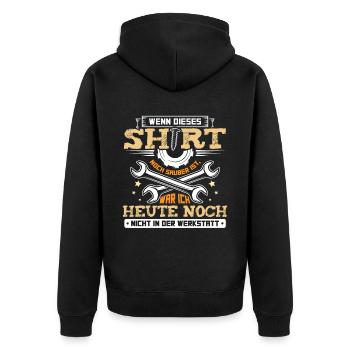 Werkstatt schrauben Mechaniker - Unisex Premium Bio Zip Hoodie - Schwarz - Hinten - Nico (187cm)