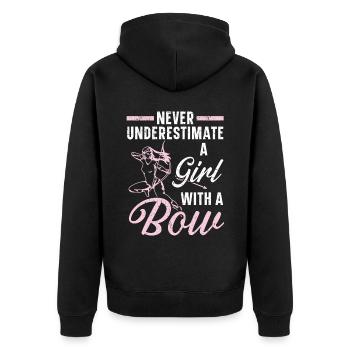 Never Underestimate A Girl With A Bow Archery - Unisex Premium Organic Zip Hoodie - black - Back - Nico (187cm)