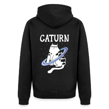 Caturn Cat Besitzer Saturn Astronomer Astronomie - Unisex Premium Bio Zip Hoodie - Schwarz - Hinten - Nico (187cm)