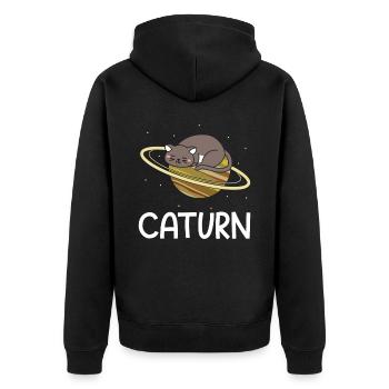 Caturn Cat Besitzer Saturn Astronomer Astronomie - Unisex Premium Bio Zip Hoodie - Schwarz - Hinten - Nico (187cm)