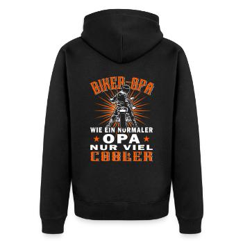 Biker Opa - Motorradfahrer - Motorrad - Unisex Premium Bio Zip Hoodie - Schwarz - Hinten - Nico (187cm)