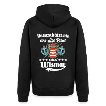 Wismar Ostsee Wismarer Urlaub - Unisex Premium Bio Zip Hoodie - Schwarz - Hinten - Nico (187cm)