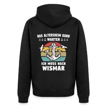 Wismar Ostsee Wismarer Urlaub - Unisex Premium Bio Zip Hoodie - Schwarz - Hinten - Nico (187cm)
