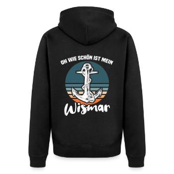 Wismar Ostsee Wismarer Urlaub - Unisex Premium Bio Zip Hoodie - Schwarz - Hinten - Nico (187cm)