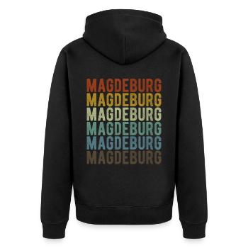 Magdeburg Stadt Retro Vintage - Unisex Premium Bio Zip Hoodie - Schwarz - Hinten - Nico (187cm)