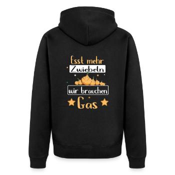 Esst mehr Zwiebeln - Gasknappheit Gas Pupsen - Unisex Premium Bio Zip Hoodie - Schwarz - Hinten - Nico (187cm)