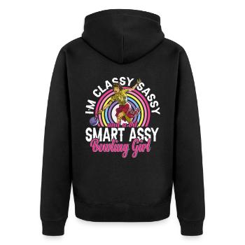 I'm Classy Sassy And A Bit Smart Assy Bowling Girl - Unisex Premium Bio Zip Hoodie - Schwarz - Hinten - Nico (187cm)