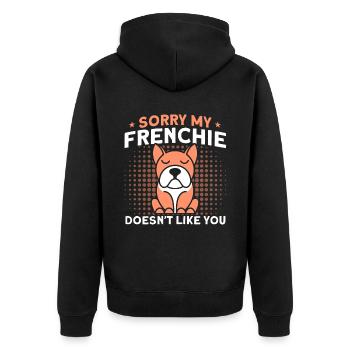 Frenchie Bulldogge Französische Bulldogge Geschenk - Unisex Premium Bio Zip Hoodie - Schwarz - Hinten - Nico (187cm)
