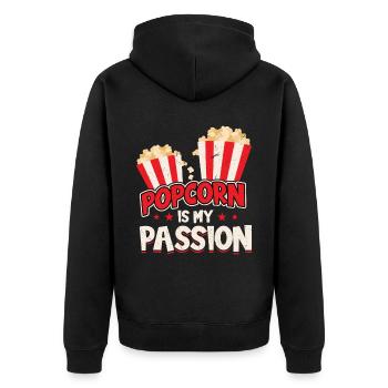 Popcorn Ist Meine Passion - Unisex Premium Bio Zip Hoodie - Schwarz - Hinten - Nico (187cm)
