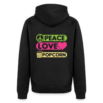 Peace Love Popcorn - Unisex Premium Organic Zip Hoodie - black - Back - Nico (187cm)