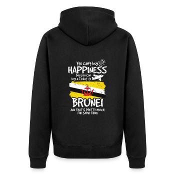 Brunei - Unisex Premium Bio Zip Hoodie - Schwarz - Hinten - Nico (187cm)