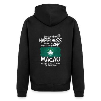 Macau - Unisex Premium Bio Zip Hoodie - Schwarz - Hinten - Nico (187cm)