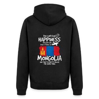 Mongolia - Unisex Premium Organic Zip Hoodie - black - Back - Nico (187cm)