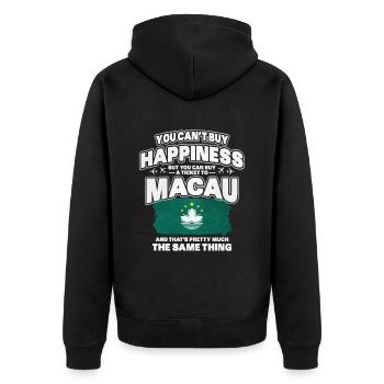 Macau - Unisex Premium Bio Zip Hoodie - Schwarz - Hinten - Nico (187cm)