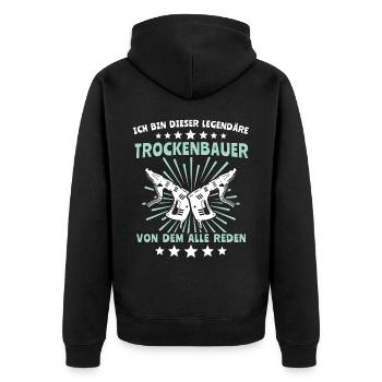 Trockenbauer Sprüche Trockenbau - Unisex Premium Bio Zip Hoodie - Schwarz - Hinten - Nico (187cm)
