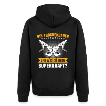Trockenbauer Sprüche Trockenbau - Unisex Premium Bio Zip Hoodie - Schwarz - Hinten - Nico (187cm)