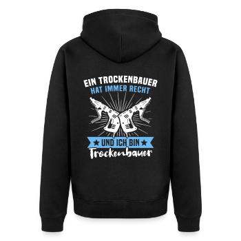 Trockenbauer Sprüche Trockenbau - Unisex Premium Bio Zip Hoodie - Schwarz - Hinten - Nico (187cm)