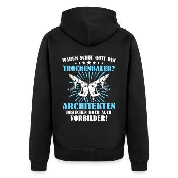 Trockenbauer Sprüche Trockenbau - Unisex Premium Bio Zip Hoodie - Schwarz - Hinten - Nico (187cm)
