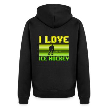 I love ice hockey - Unisex Premium Bio Zip Hoodie - Schwarz - Hinten - Nico (187cm)