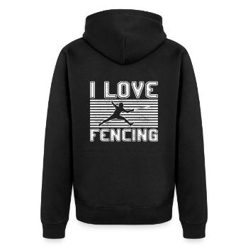 I love fencing - Unisex Premium Bio Zip Hoodie - Schwarz - Hinten - Nico (187cm)