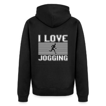 J’adore faire du jogging - Veste à capuche bio Premium Unisexe - noir - Dos - Nico (187cm)