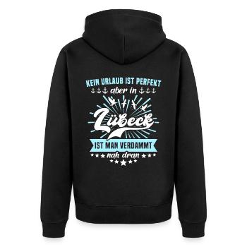 Lübeck Ostsee Sprüche Lübecker - Unisex Premium Bio Zip Hoodie - Schwarz - Hinten - Nico (187cm)