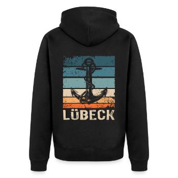 Lübeck Ostsee Sprüche Lübecker - Unisex Premium Bio Zip Hoodie - Schwarz - Hinten - Nico (187cm)