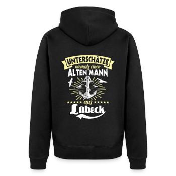 Lübeck Ostsee Sprüche Lübecker - Unisex Premium Bio Zip Hoodie - Schwarz - Hinten - Nico (187cm)