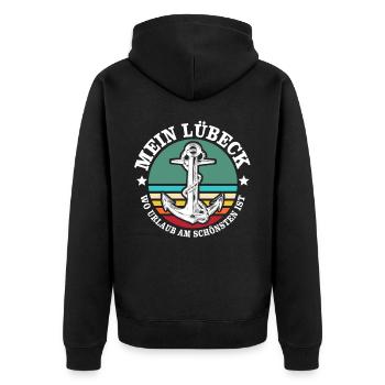 Lübeck Ostsee Sprüche Lübecker - Unisex Premium Bio Zip Hoodie - Schwarz - Hinten - Nico (187cm)