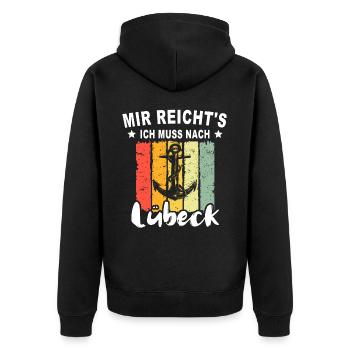 Lübeck Ostsee Sprüche Lübecker - Unisex Premium Bio Zip Hoodie - Schwarz - Hinten - Nico (187cm)