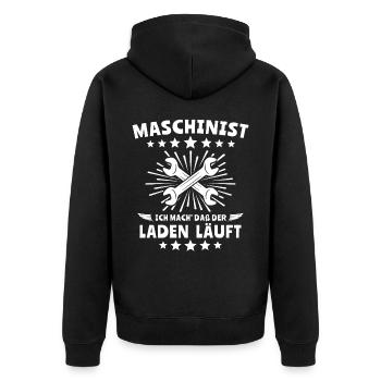 Maschinist - Unisex Premium Bio Zip Hoodie - Schwarz - Hinten - Nico (187cm)