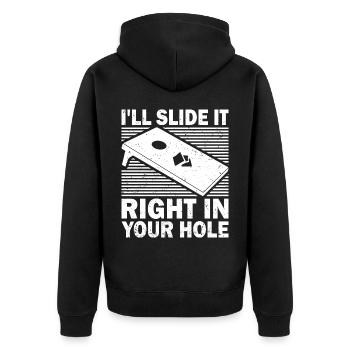 Cornhole Bean Bag Sackloch - Unisex Premium Bio Zip Hoodie - Schwarz - Hinten - Nico (187cm)
