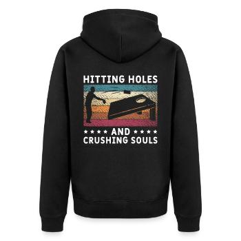 Cornhole Bean Bag Sackloch - Unisex Premium Bio Zip Hoodie - Schwarz - Hinten - Nico (187cm)