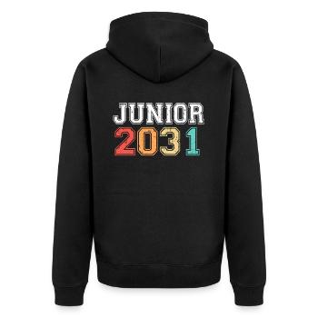 Junior 2031 Abschluss Retro Vintage - Unisex Premium Bio Zip Hoodie - Schwarz - Hinten - Nico (187cm)