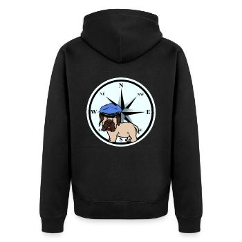 Moin Nordsee Ostsee Mops Kompass Seemann Matrose - Unisex Premium Bio Zip Hoodie - Schwarz - Hinten - Nico (187cm)