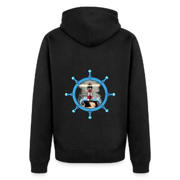 Maritime Steering Wheel Lighthouse Coast North Sea Ahoy - Unisex Premium Organic Zip Hoodie - black - Back - Nico (187cm)