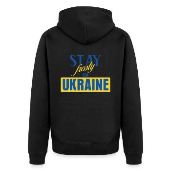 Stay frosty for Ukraine - Unisex Premium Bio Zip Hoodie - Schwarz - Hinten - Nico (187cm)