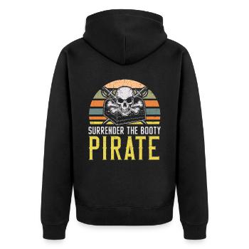Surrender The Booty Pirate Caribbean Buccaneer - Unisex Premium Organic Zip Hoodie - black - Back - Nico (187cm)