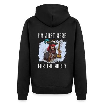 Ich bin nur hier für den Booty Pirate Lover Buccaneer - Unisex Premium Bio Zip Hoodie - Schwarz - Hinten - Nico (187cm)