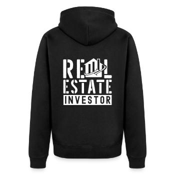 Immobilien Investor Immobilieninvestor Anleger - Unisex Premium Bio Zip Hoodie - Schwarz - Hinten - Nico (187cm)