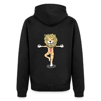 Yoga Yogi Löwe Meditation Entspannung Katze - Unisex Premium Bio Zip Hoodie - Schwarz - Hinten - Nico (187cm)