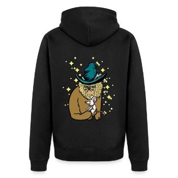 Katze Maus Fantasy Märchenfigur Zauberer Kinder - Unisex Premium Bio Zip Hoodie - Schwarz - Hinten - Nico (187cm)