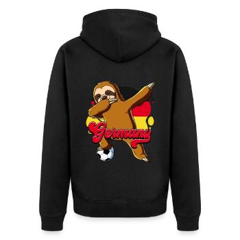 Deutschland Fußball - Unisex Premium Bio Zip Hoodie - Schwarz - Hinten - Nico (187cm)