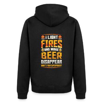 Light fires and make beer disappear. - Unisex Premium Organic Zip Hoodie - black - Back - Nico (187cm)
