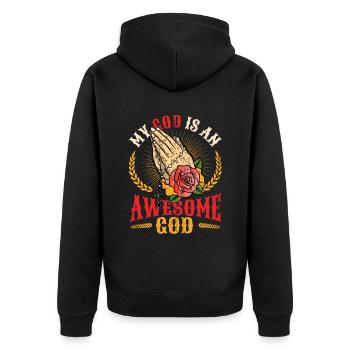 Mein Gott ist ein großartiger Gott. - Unisex Premium Bio Zip Hoodie - Schwarz - Hinten - Nico (187cm)