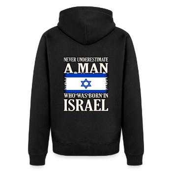 Israel - Unisex Premium Organic Zip Hoodie - black - Back - Nico (187cm)